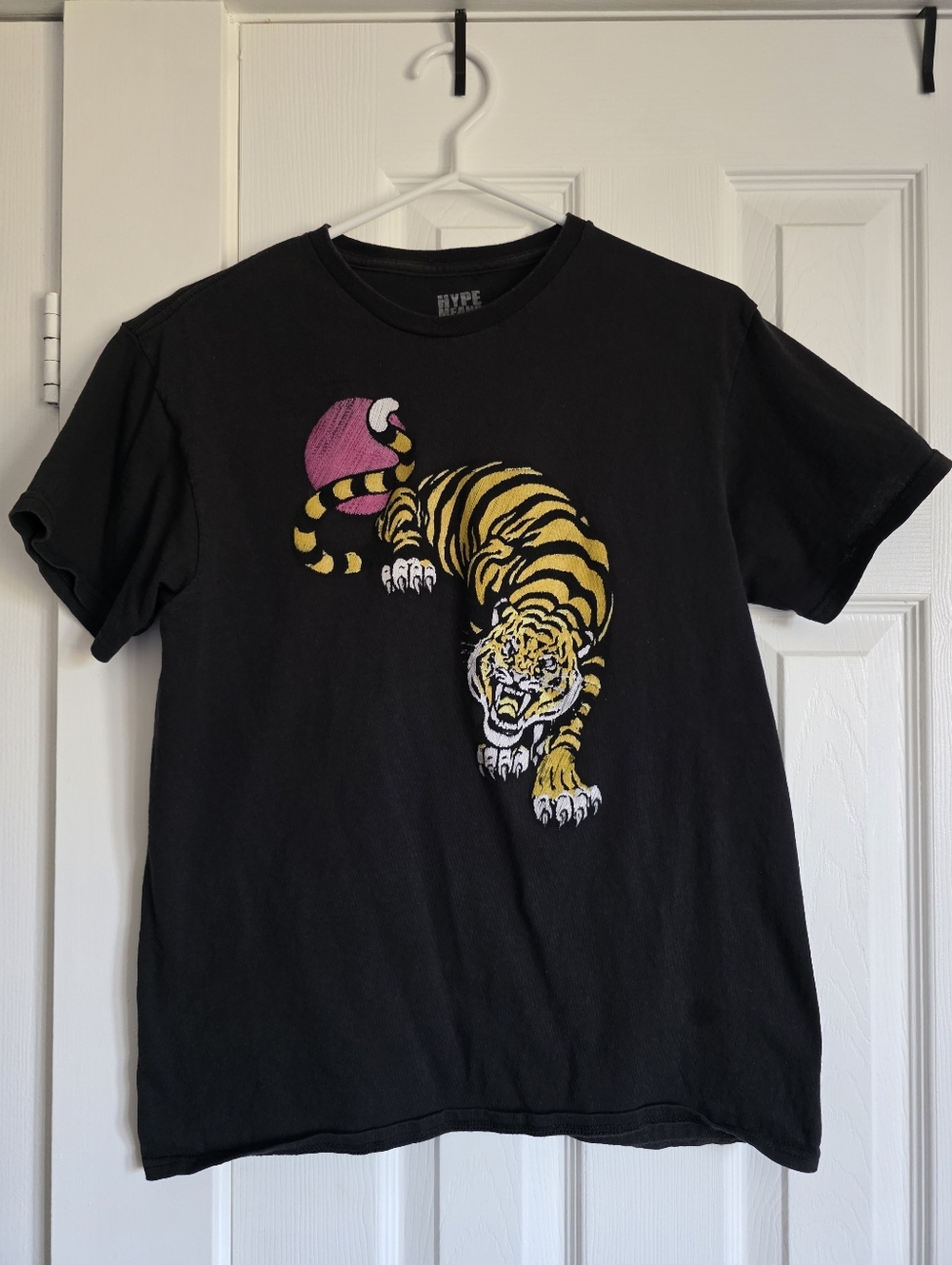 Hype Black Tee with Yellow & Pink Tiger Graphic